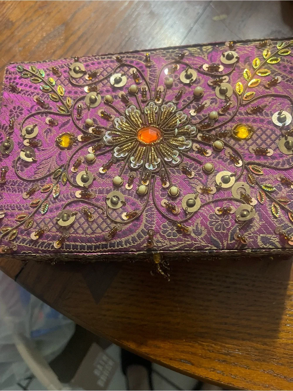 Embellished Pink and amber color Beaded  jewelry storage box